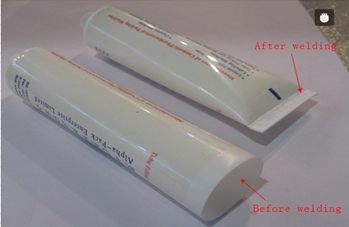 welding samples from ultrasonic tubes sealer spawanie z próbkami.jpg